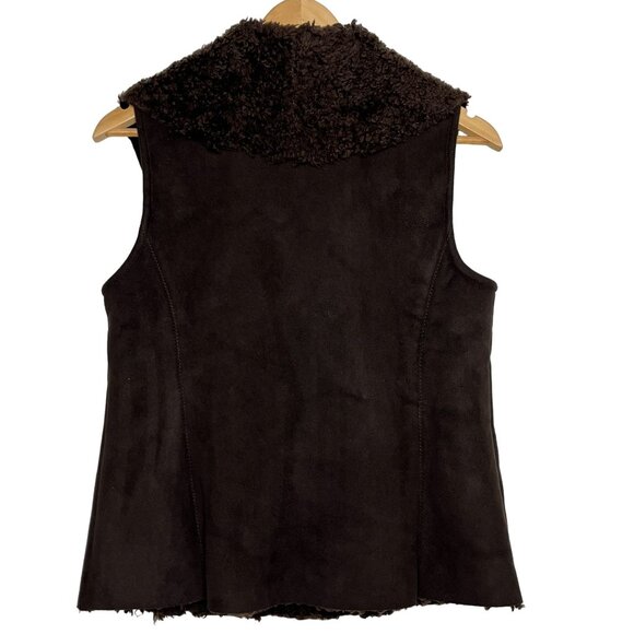 Talbots Brown Faux Suede Sherpa Vest Size 8P Cozy Winter Outerwear - Picture 2 of 12